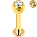 14G Solid 14K Yellow Gold Cubic Zirconia Labret - 3/8 5mm
