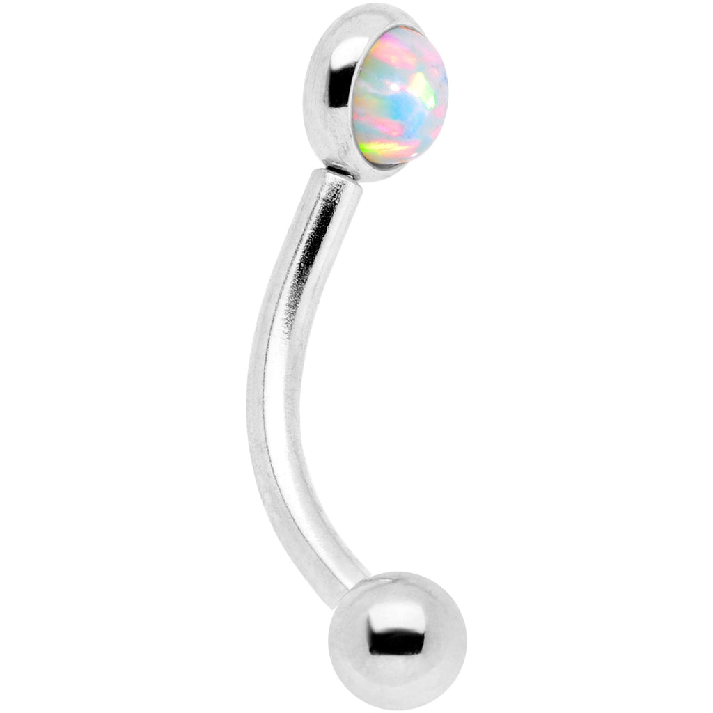 16G 5/16 White Synthetic Opal Flat Set Curved Eyebrow Rook Piercing