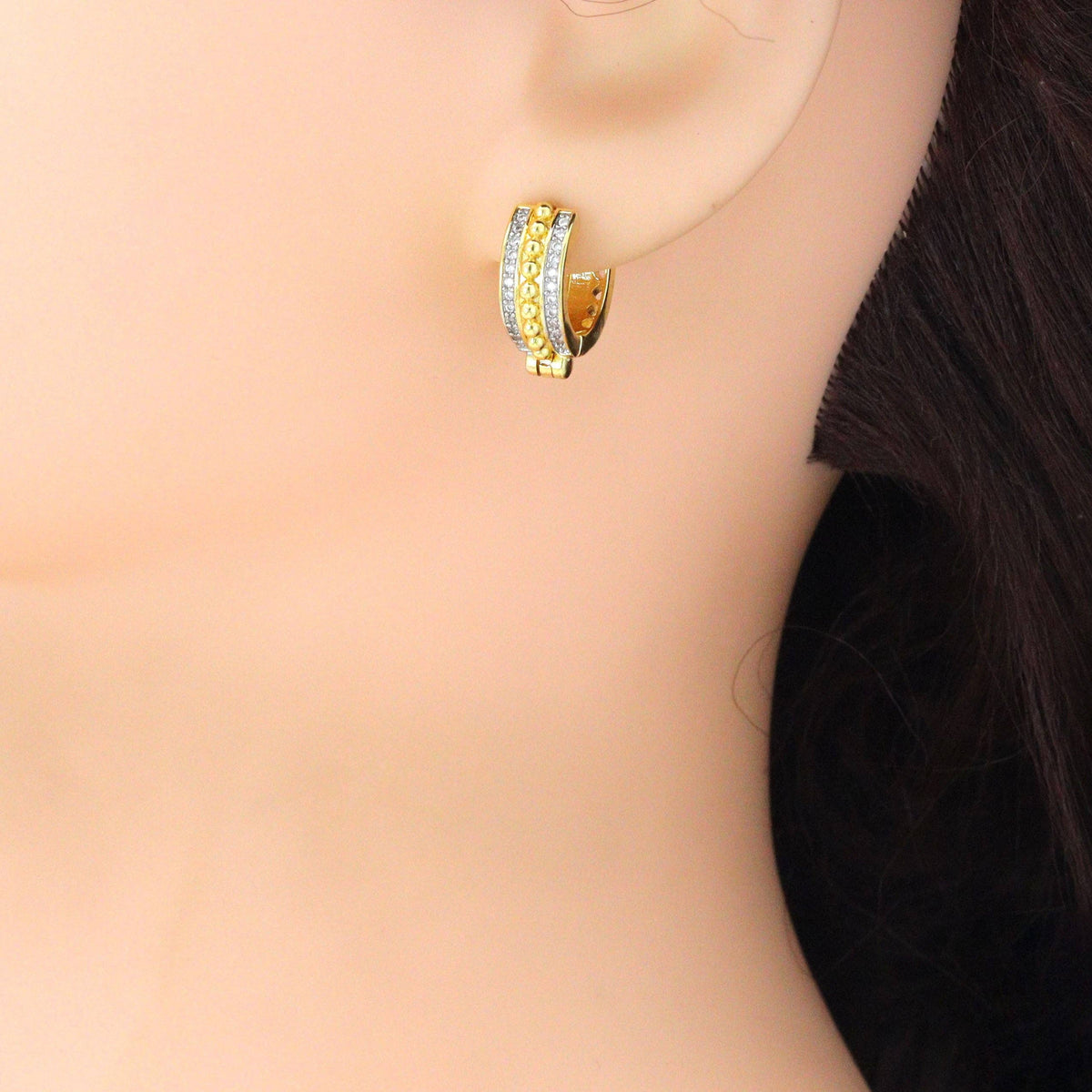 Clear CZ Dual color Hoop, Rose Flower, Spike Earrings, Sku#LD749