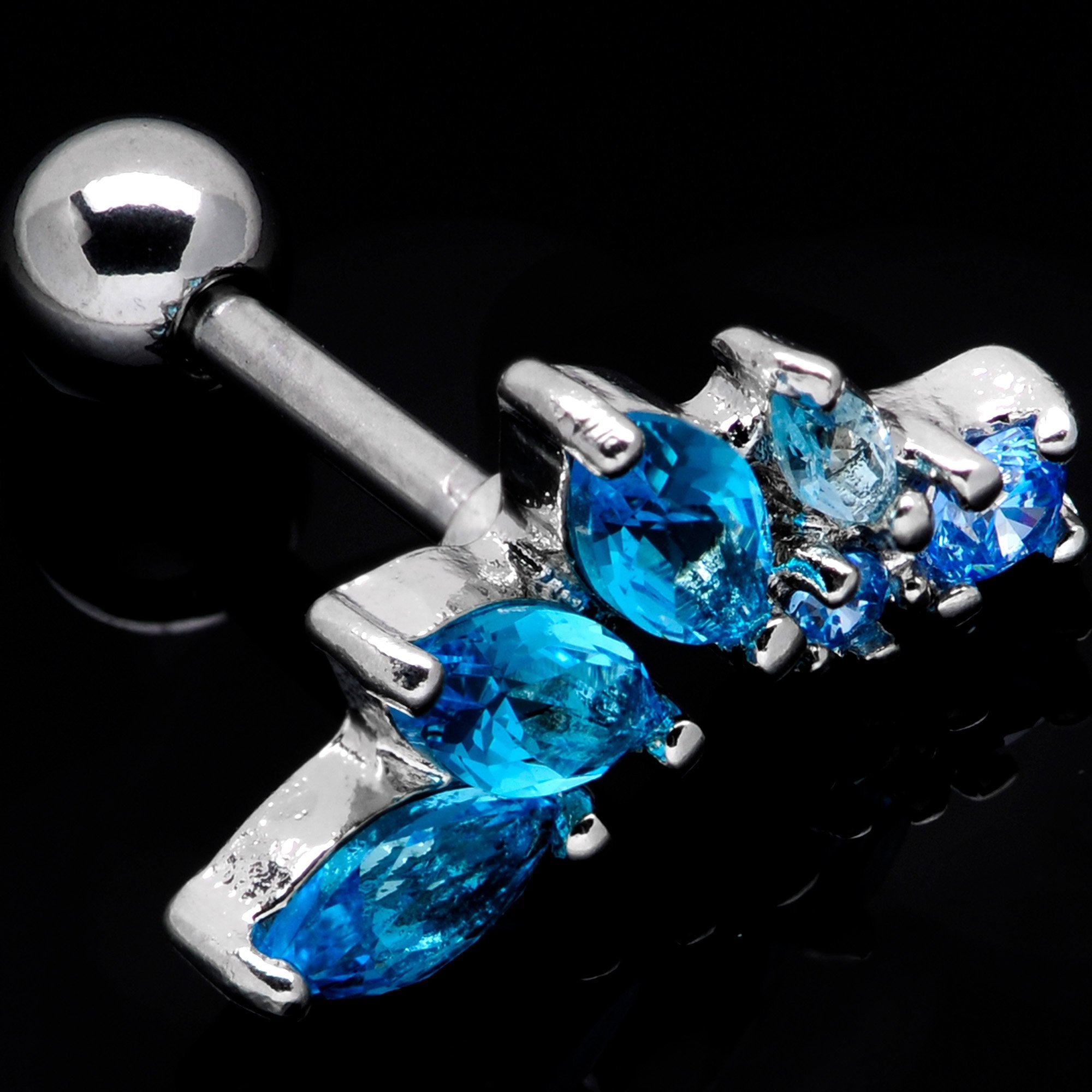 16G 1/4 Aqua Gem Dewdrop Cluster Cartilage Tragus Earring