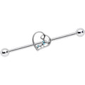 14G Aqua Gem Valentines Day Heart Industrial Barbell 38mm