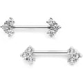 14G 9/16 Clear CZ Gem Trifecta Barbell Nipple Ring Set