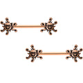 14G 9/16 Rose Gold Tone Summer Sunshine Barbell Nipple Ring Set
