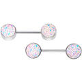 14G 9/16 White And Multi Synthetic Druzy Barbell Nipple Ring Set