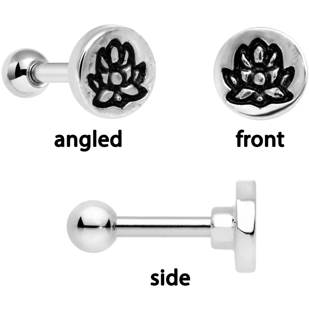 16G 1/4 Green Gem Lotus Flower Cartilage Tragus Earring Set of 3
