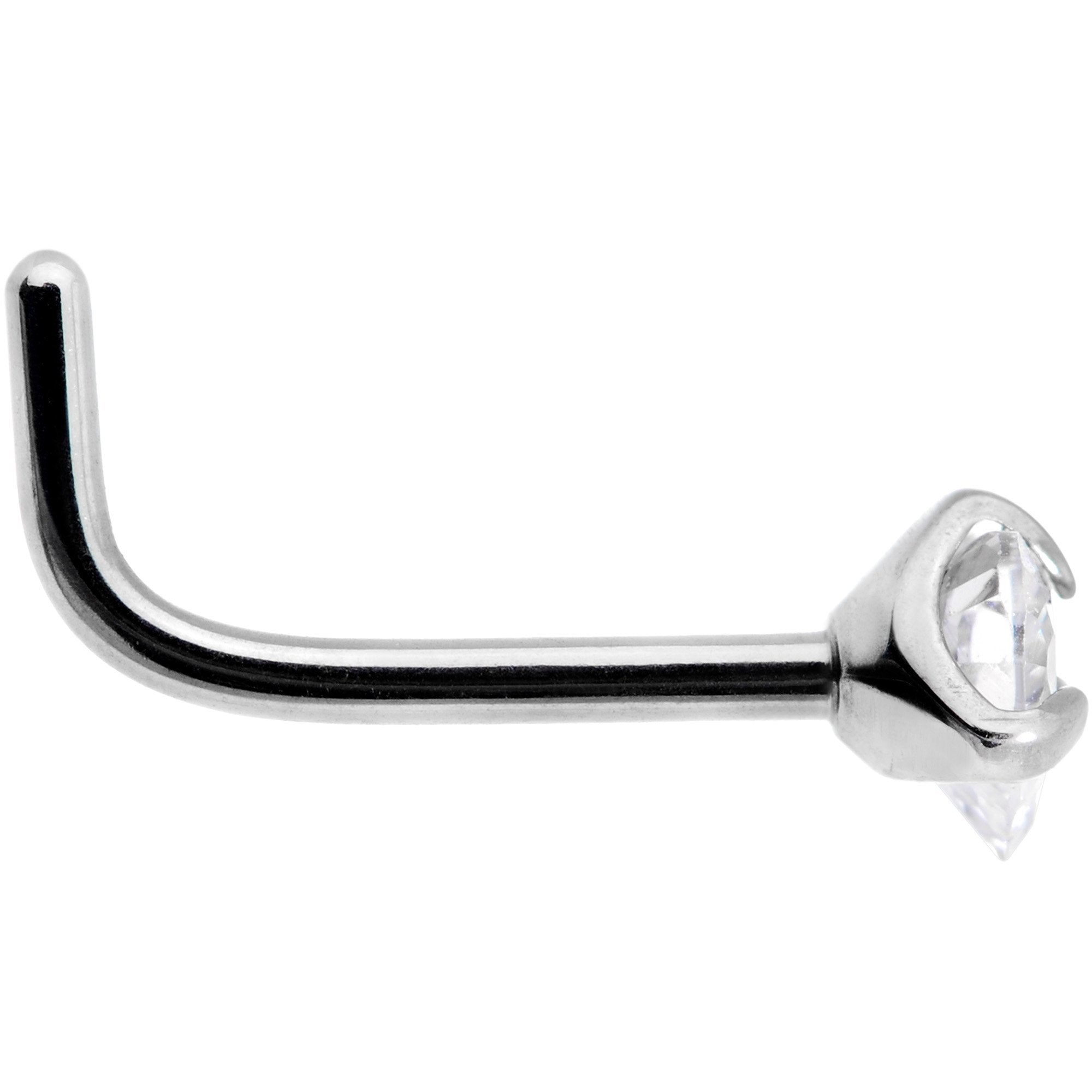 20G Clear 3mm CZ Heart Gem Grade 23 Titanium L Shaped Nose Ring