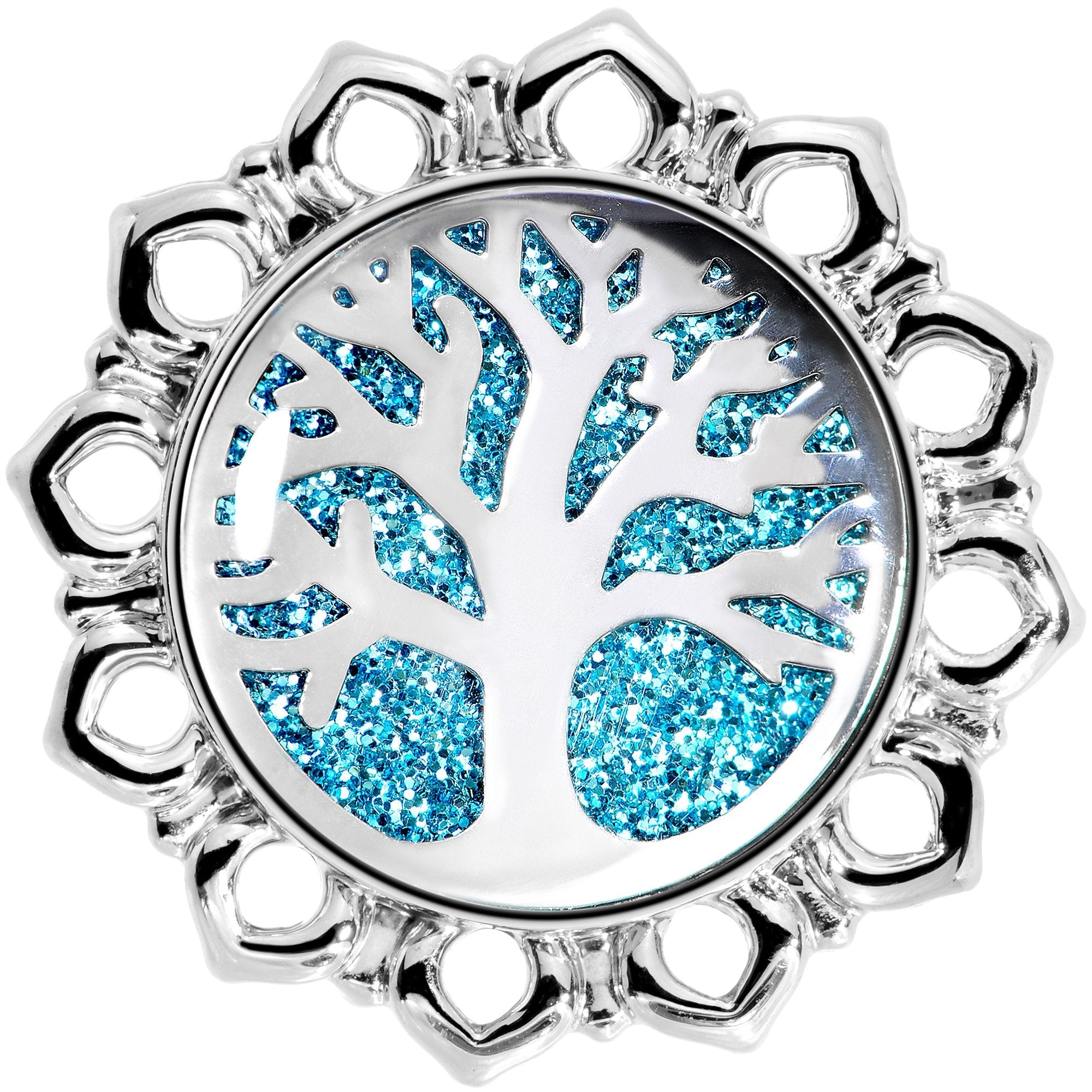 Blue Glitter Inlay Tree of Life Single Flare Plug Set 6mm to 20mm