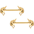 14G 5/8 Gold Tone Anodized Unicorn Barbell Nipple Ring Set