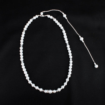 long pearl pendant fringe necklace back body chain