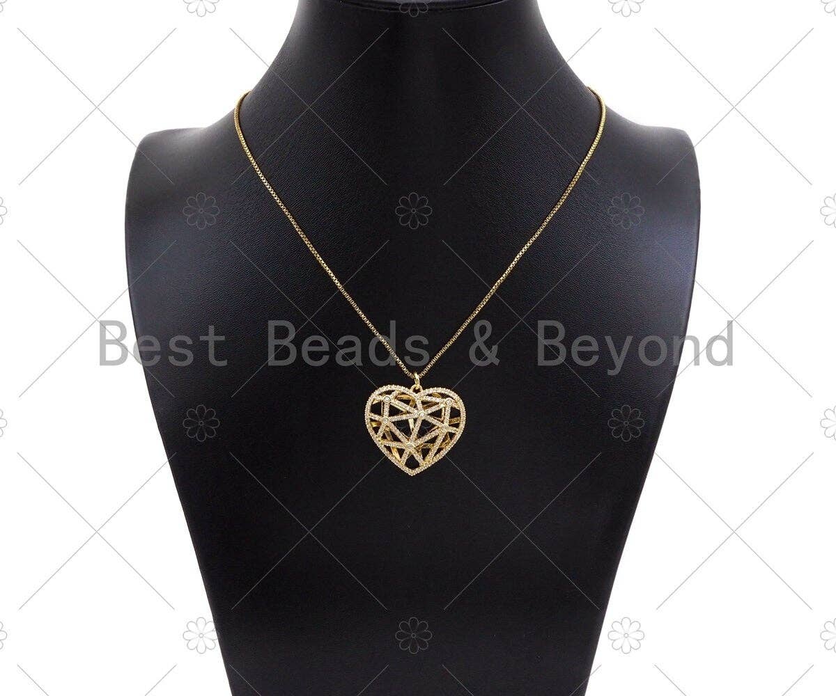 CZ Micro Pave 3D Heart Cage Shape Pendant/Charm, SKU#L492