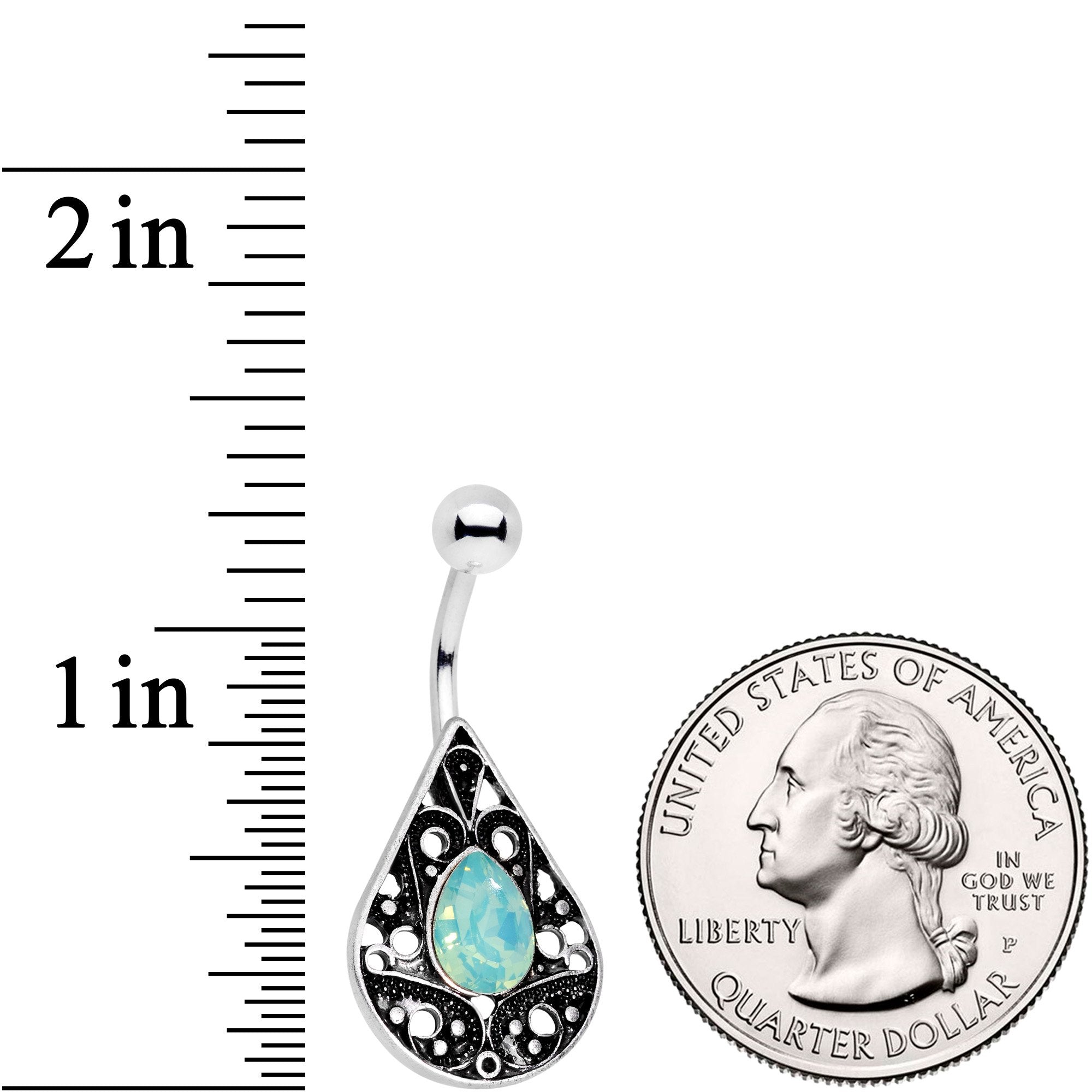 Green Faux Opal Baroque Openwork Elegance Teardrop Belly Ring