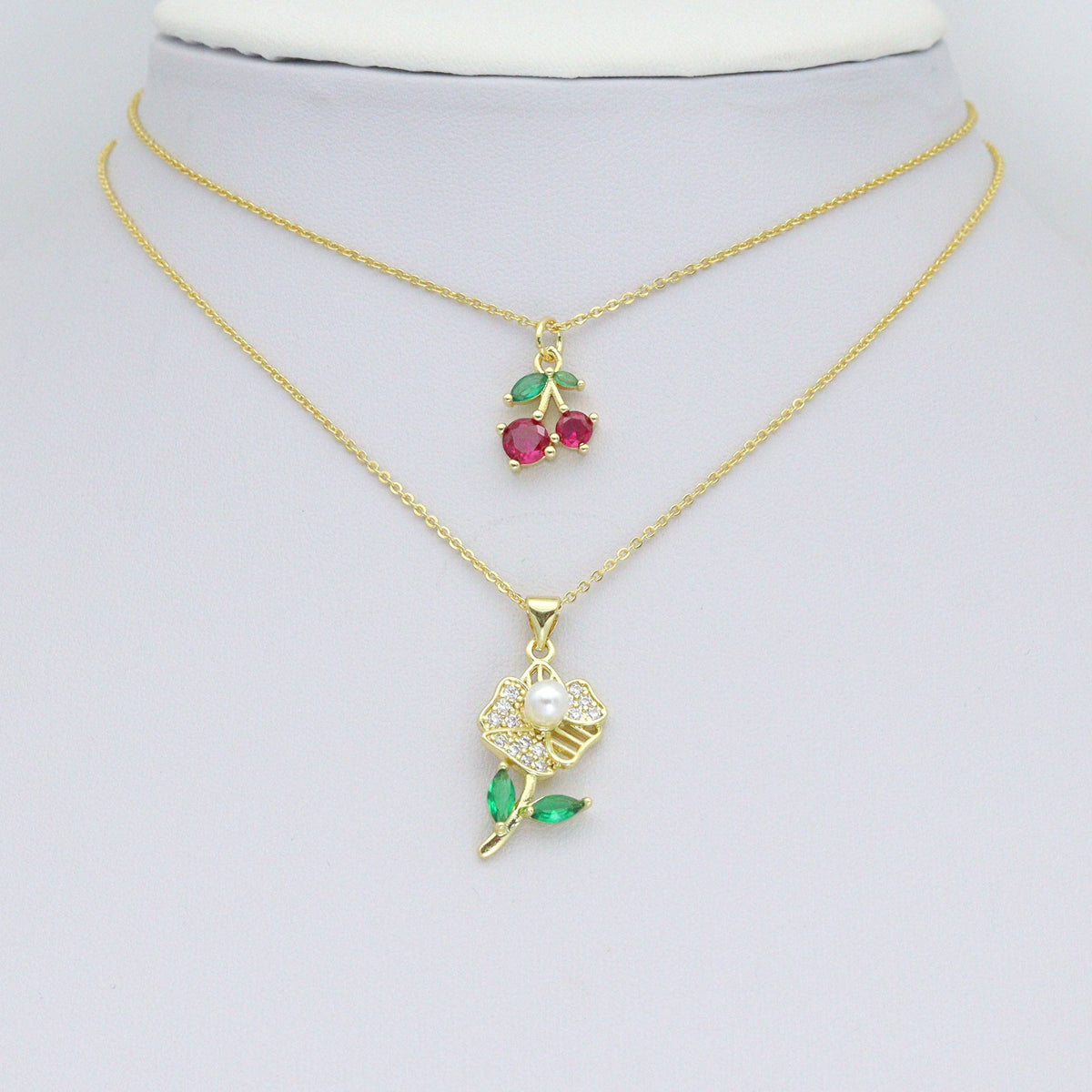 CZ Cherry Flower Crown clover Charm Pendant,Sku#LK1258