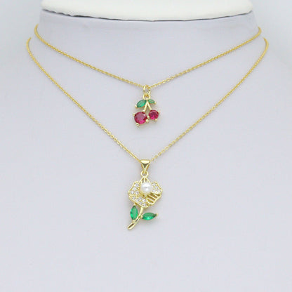 CZ Cherry Flower Crown clover Charm Pendant,Sku#LK1258