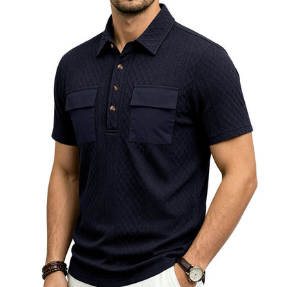 Mens Heavyweight Jacquard Lapel Polo Shirt