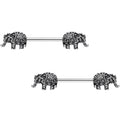 14G 9/16 Ornate Pattern Elephant Barbell Nipple Ring Set