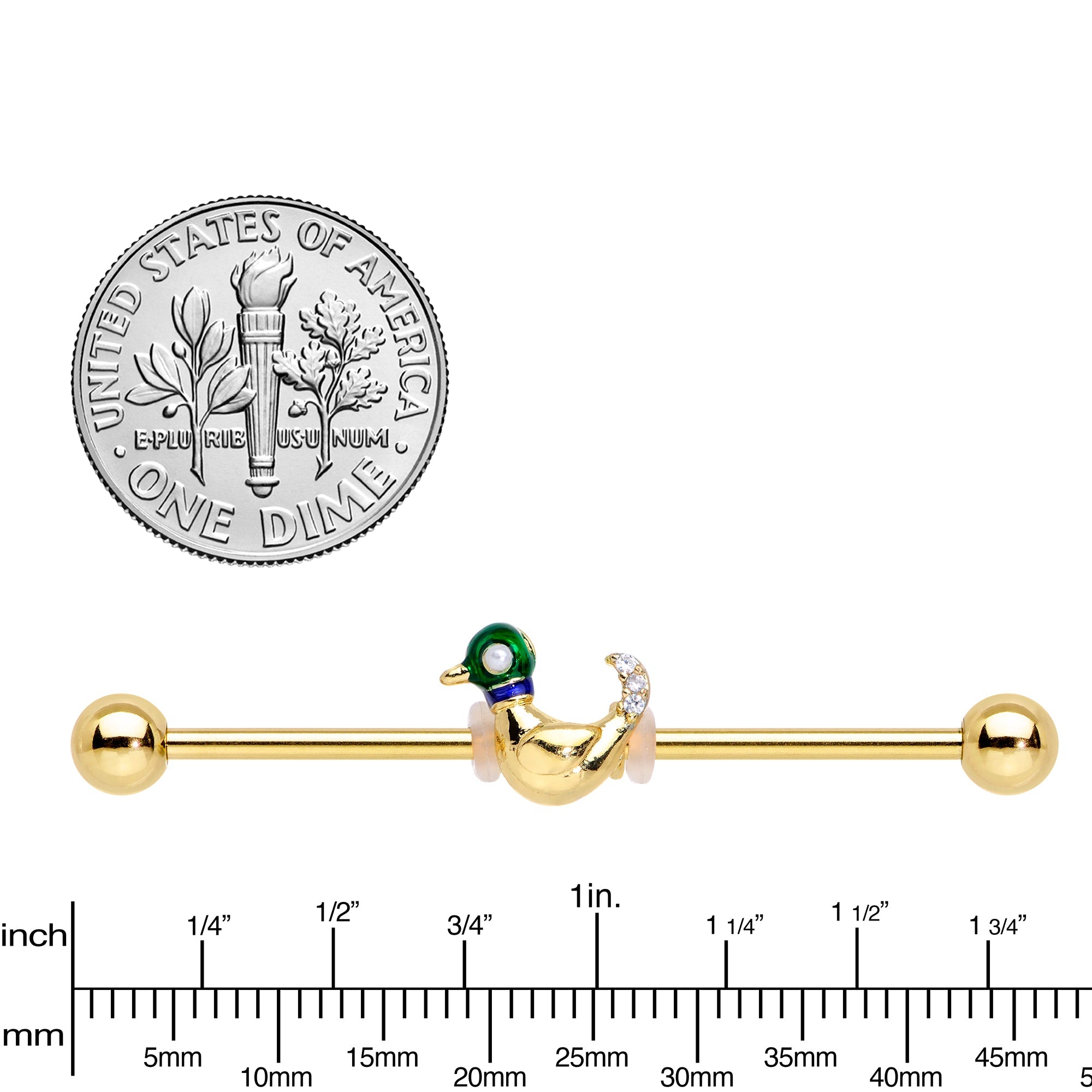 14G Gold Tone Mighty Mallard Industrial Barbell 38mm
