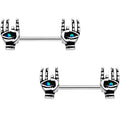14G 9/16 Synthetic Opal Hamsa Barbell Nipple Ring Set