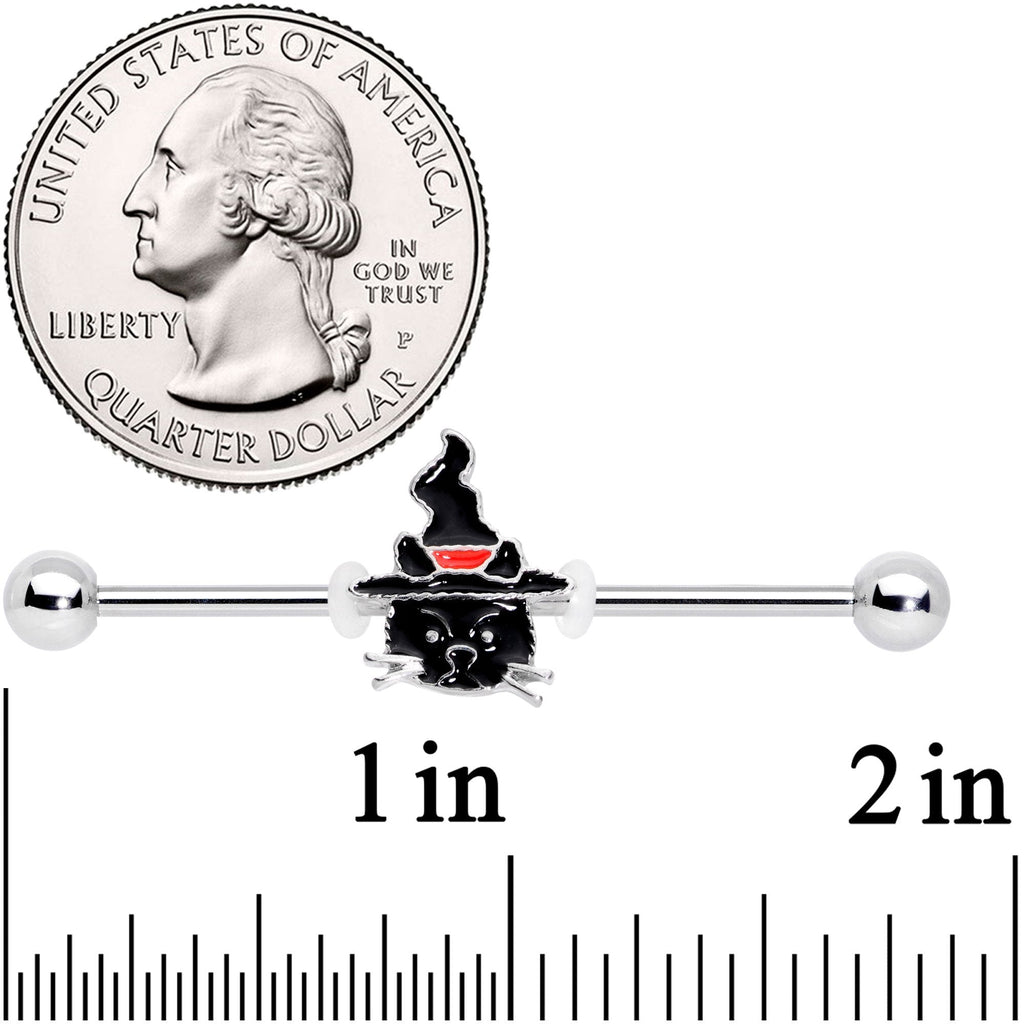 14G Halloween Witch Way Black Cat Barbell Industrial 38mm