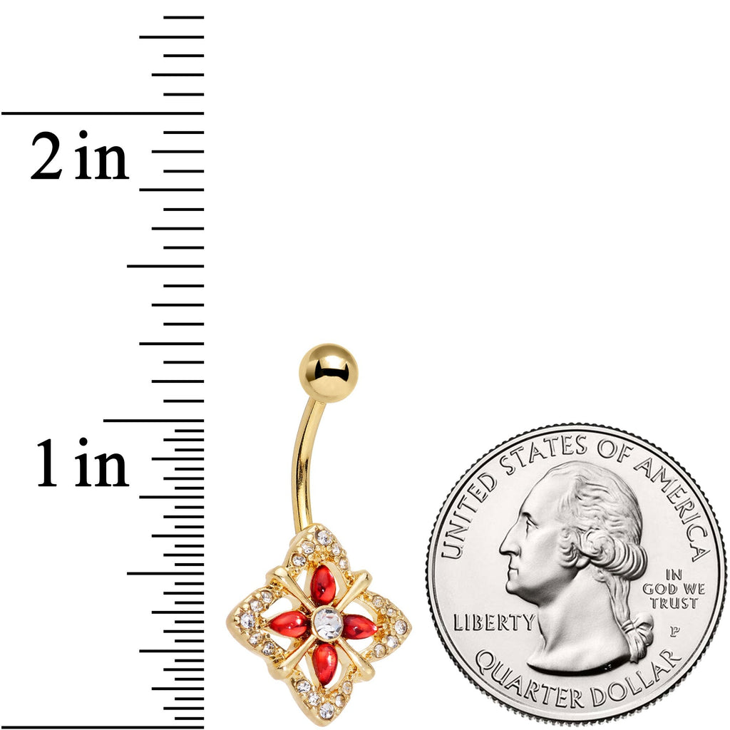Clear Red Gem Gold Tone Geometric Harmony Belly Ring
