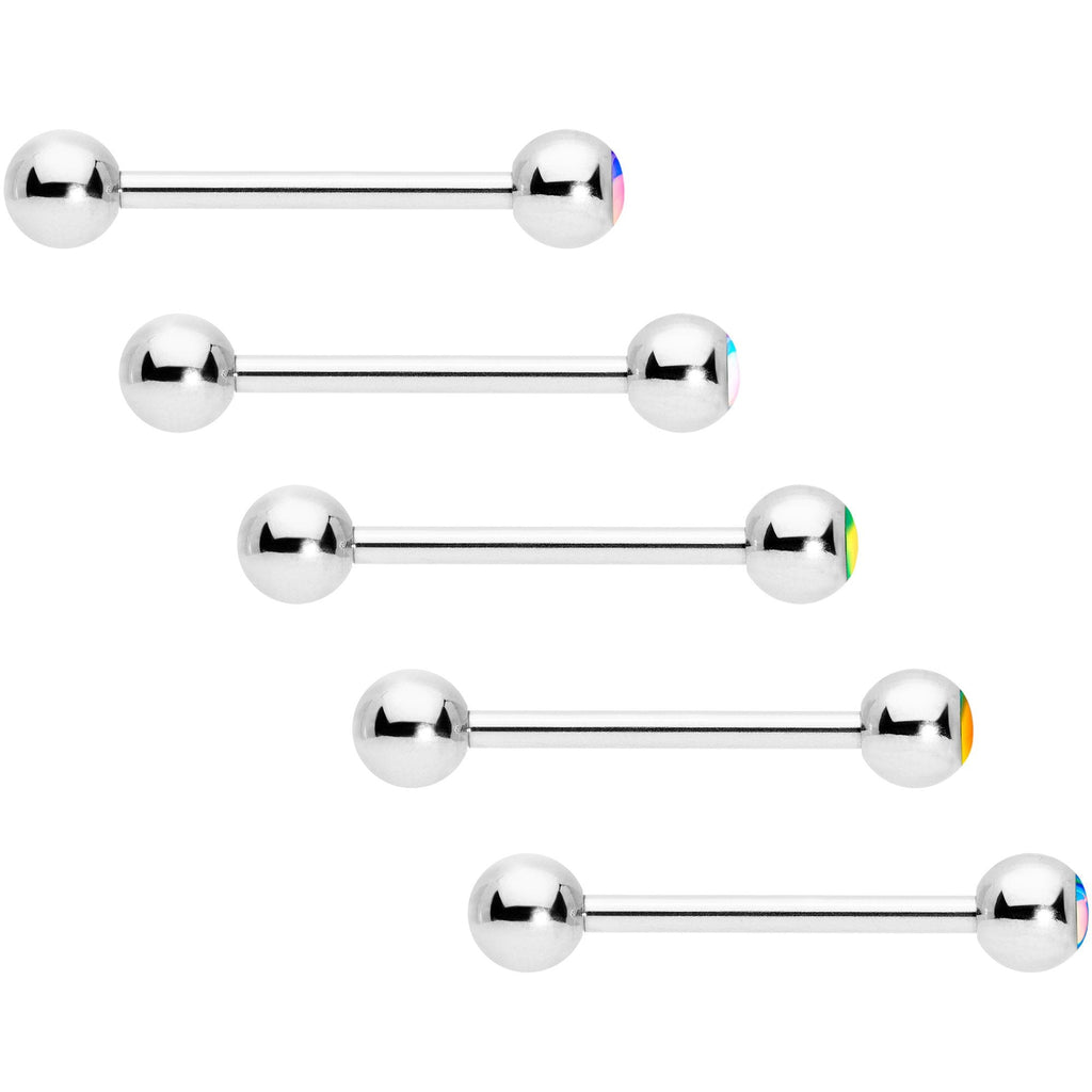 Aurora Gem Inlay Mouthful of Colors Barbell Tongue Ring Set of 5