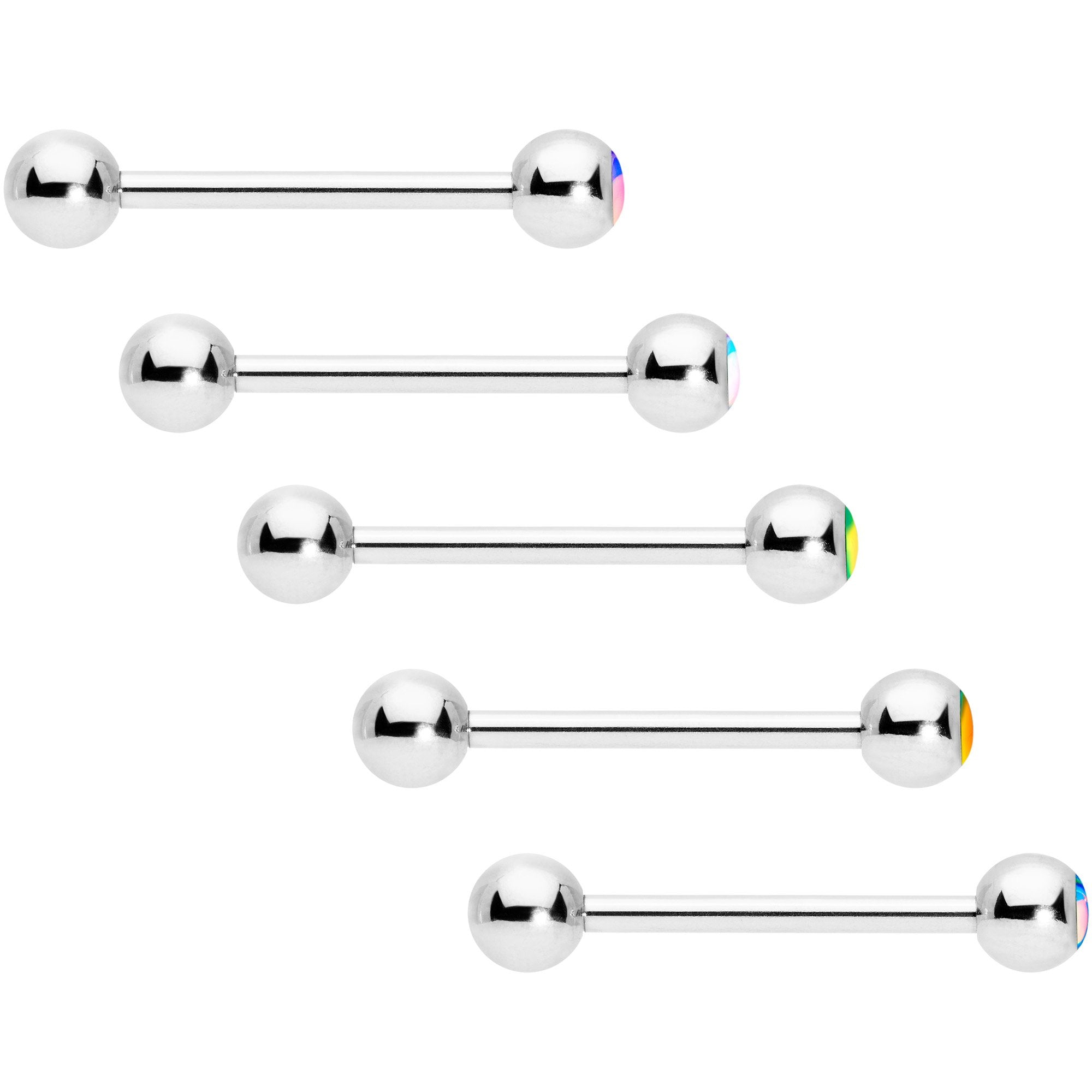 Aurora Gem Inlay Mouthful of Colors Barbell Tongue Ring Set of 5