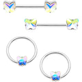 14G Aurora Gem Butterfly Captive Barbell Nipple Ring Set