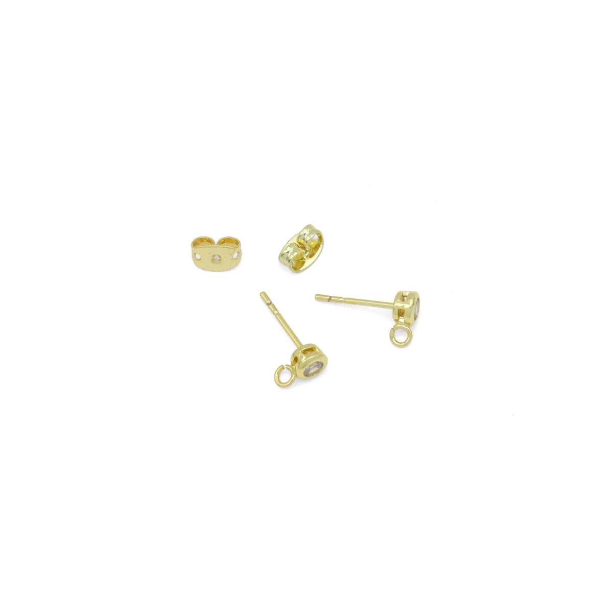 Clear Round CZ Gold  Silver Stud Earrings with loop, Sku#A440