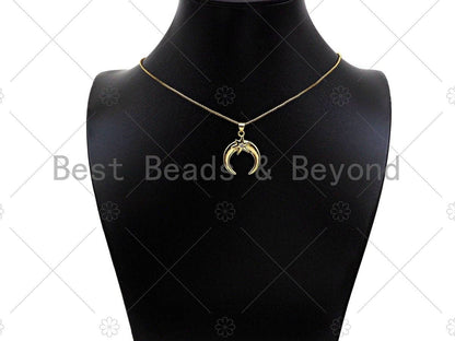 CZ Micro Pave 18k Gold North Star On Horn Shape Pendant, Cubic Zirconia Pendant, Horn Charm, CZ Micro Pave Pendant,21x25mm,Sku#LK213