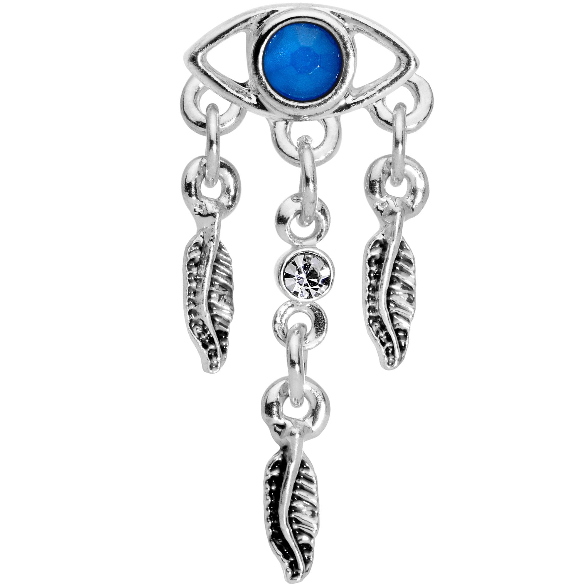 16G 1/4 Blue Gem Eye Feather Dangle Cartilage Tragus Earring