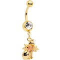 Clear Gem Gold Tone Kitty Cat With A Corsage Dangle Belly Ring