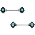 14G 9/16 Faux Turquoise Baroque Oval Barbell Nipple Ring Set