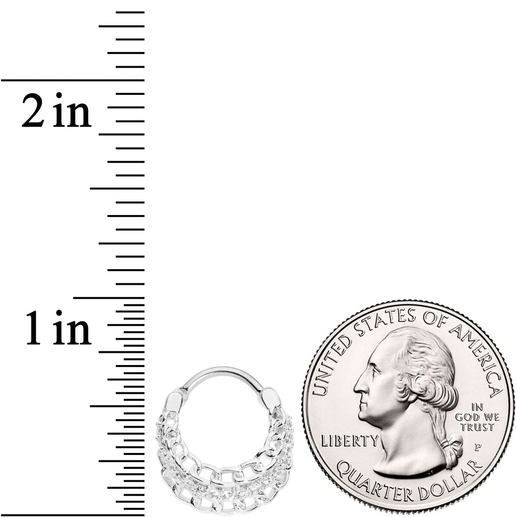 16G 3/8 Clear CZ Gem Chain Hinged Septum Ring
