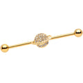 14G Clear Gem Gold Tone Planet Saturn Industrial Barbell 38mm