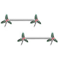 14G 9/16 Holiday Mistletoe Barbell Nipple Ring Set