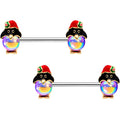 14G 9/16 Iridescent Holiday Penguin Barbell Nipple Ring Set
