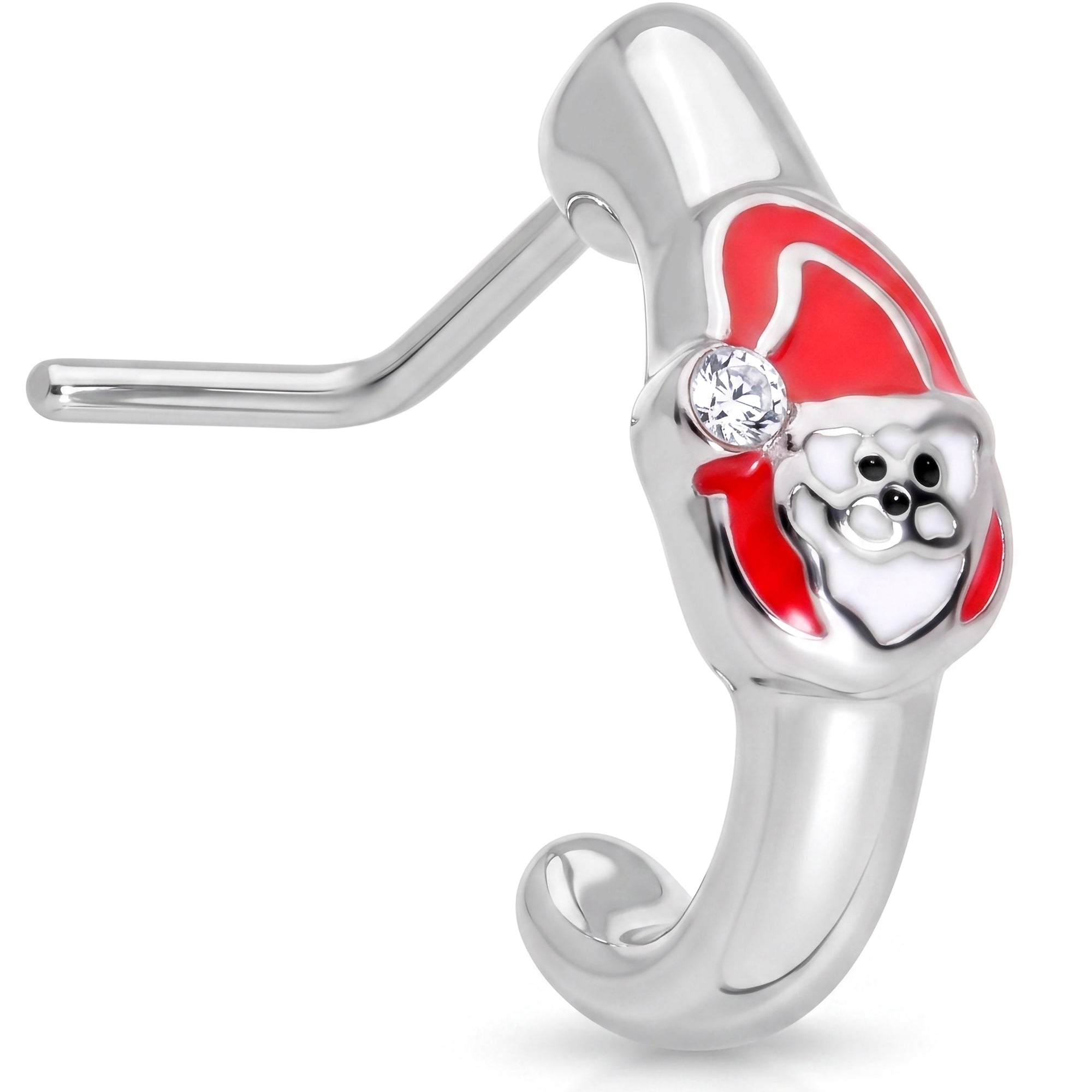 20G Clear Gem Happy Santa Faux Hoop L Shaped Nose Ring