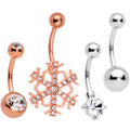 Clear Gem Snowflake Holiday Mix Belly Ring Set of 4