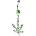 Green Gem 420 Somewhere Marijuana Dangle Belly Ring
