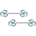 14G 9/16 Blue Gem Rose Flower Barbell Nipple Ring Set
