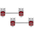 14G 9/16 Red Happy Holiday Hoot Owl Barbell Nipple Ring Set