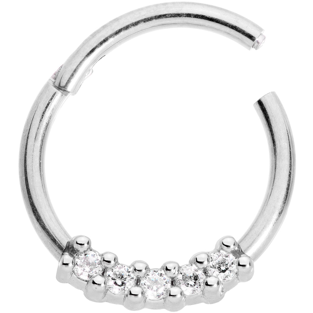 16G 3/8 Clear CZ Gem Quartet Hinged Segment Ring