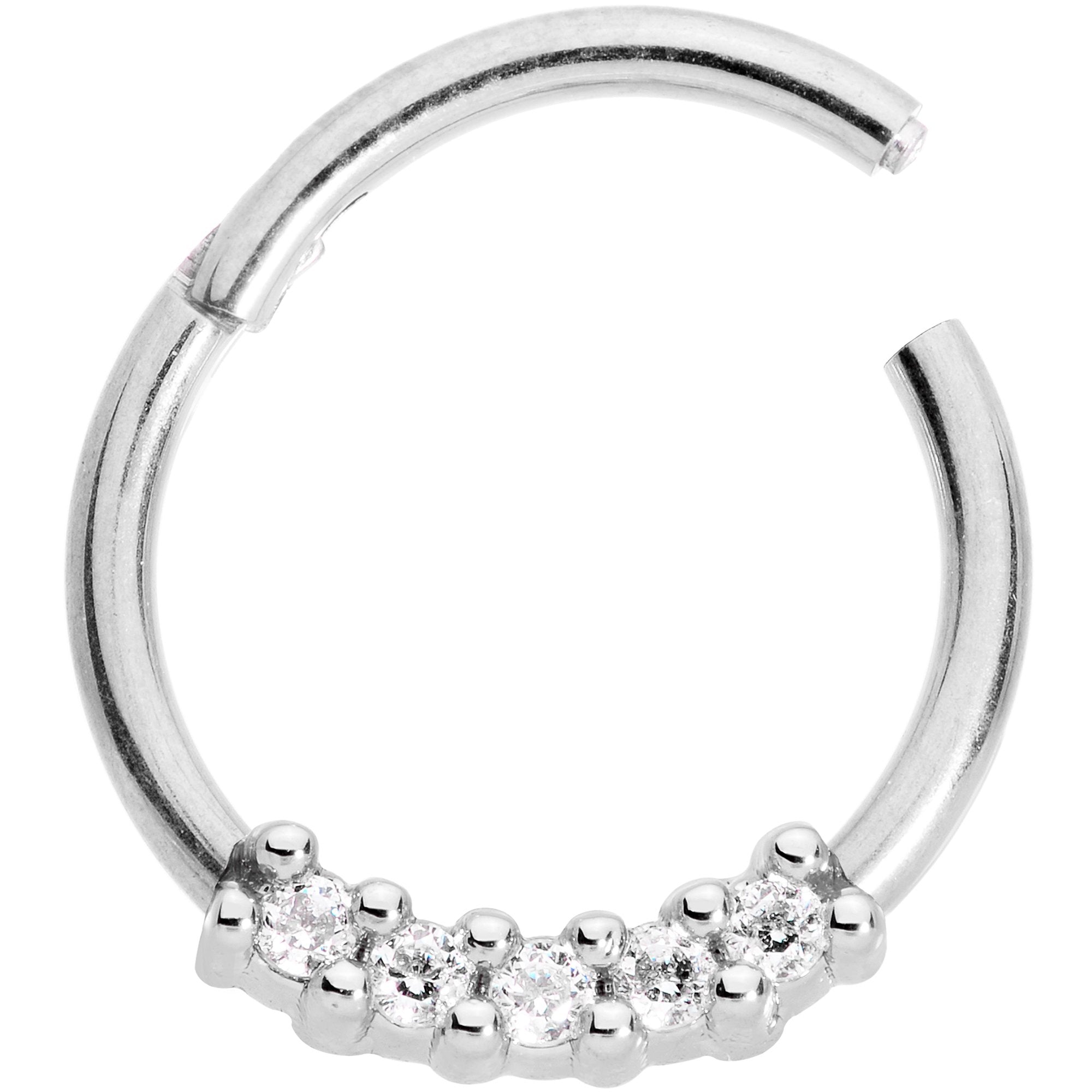 16G 3/8 Clear CZ Gem Quartet Hinged Segment Ring