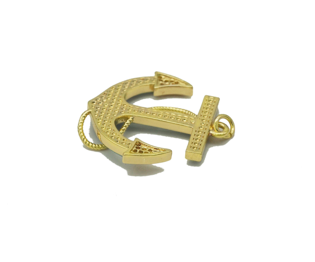 Gold CZ Turquoise Malachite Boat Anchor Charm, Sku#L687