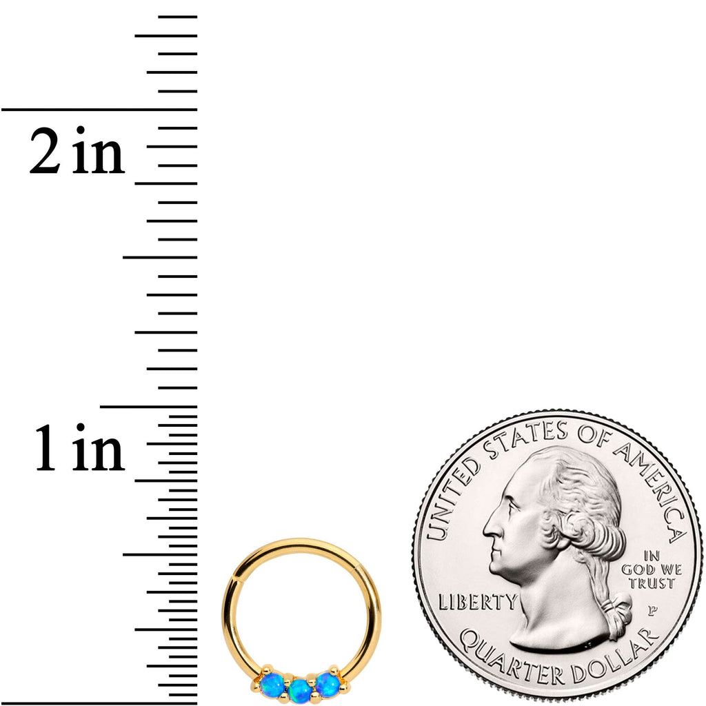 16G 3/8 Blue Synthetic Opal Gold Tone Hinged Segment Ring