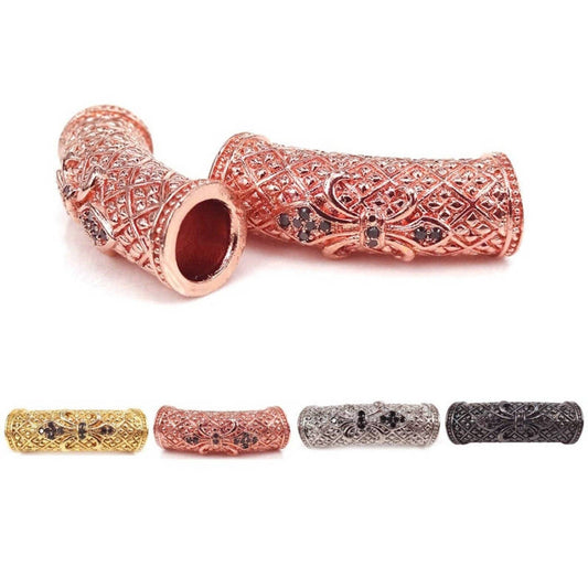 CZ Micro Pave Flower Curved Tube Beads, Men's Jewelry Findings, sku#G402B/ML23