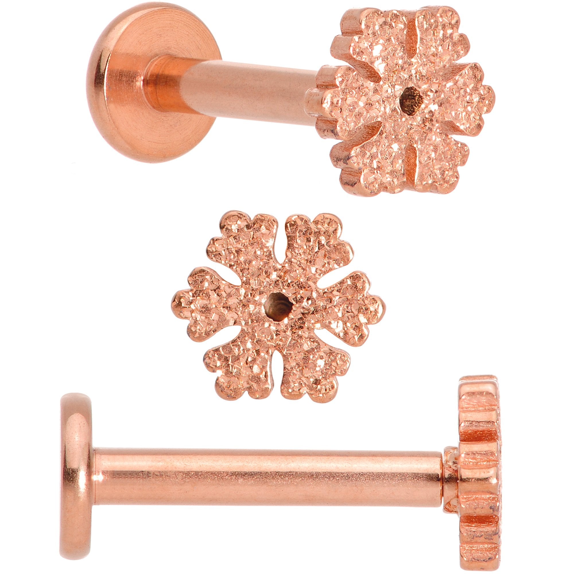 16G 5/16 Gem Rose Gold Tone Holiday Cartilage Tragus Earring Set of 3