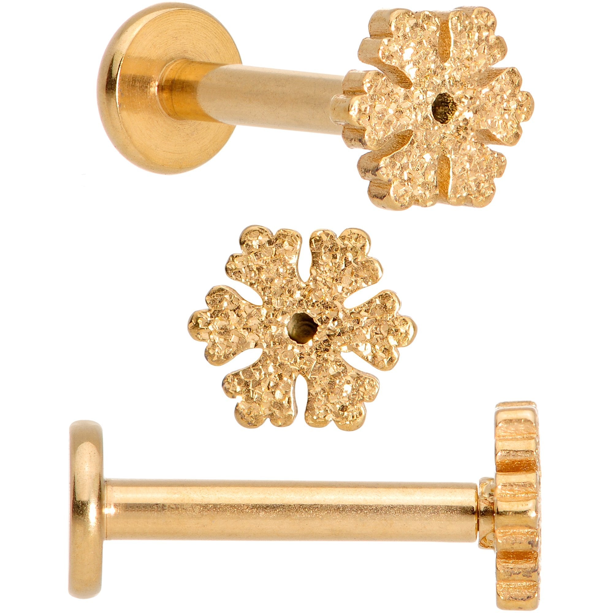 16G 5/16 Gem Gold Tone Holiday Cartilage Tragus Earring Set of 3