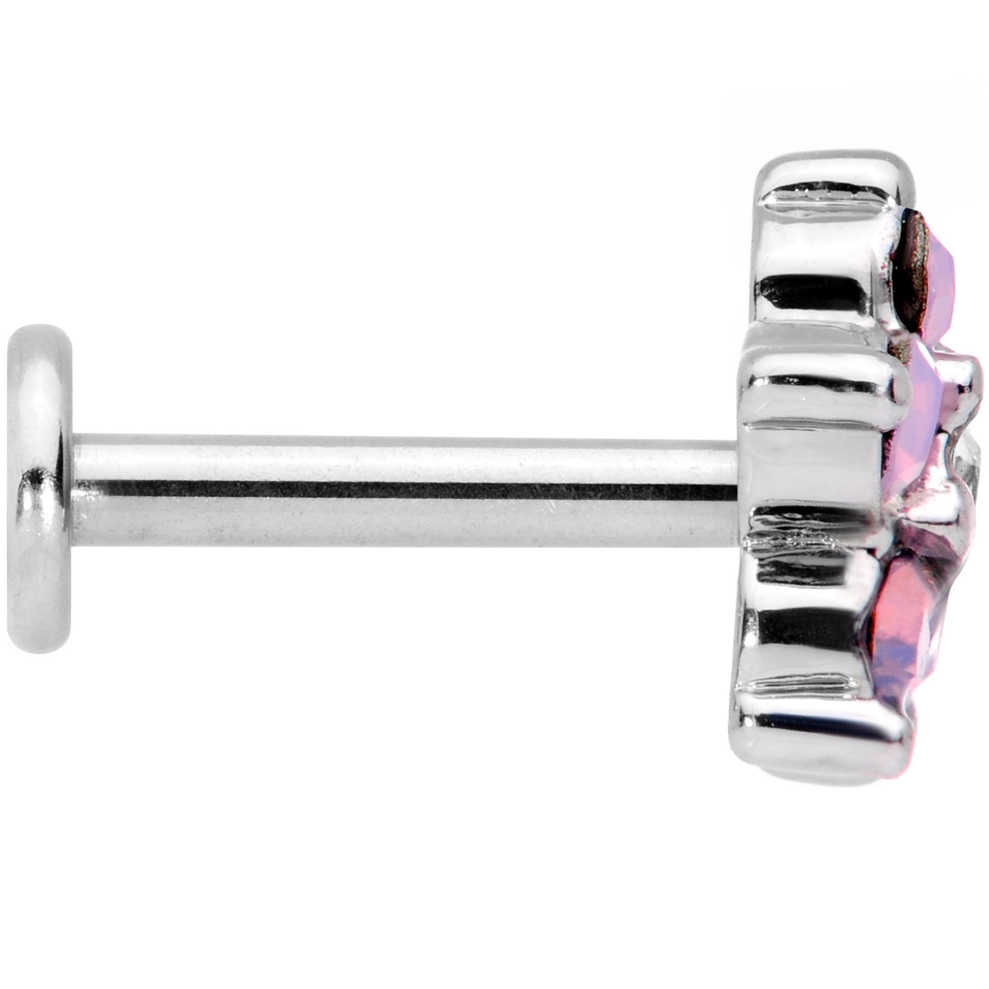 16G 5/16 CZ Gem Pink Faux Opal Flower Internally Threaded Labret
