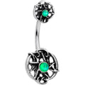 Green Synthetic Opal Moon Pentagram Double Mount Belly Ring