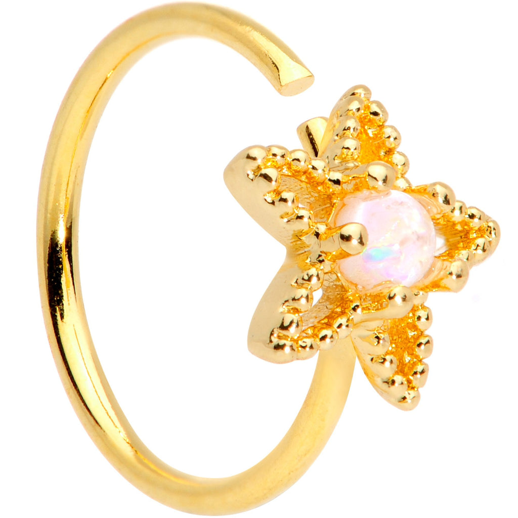 20G 5/16 White Faux Opal Gold Tone Star Seamless Circular Ring